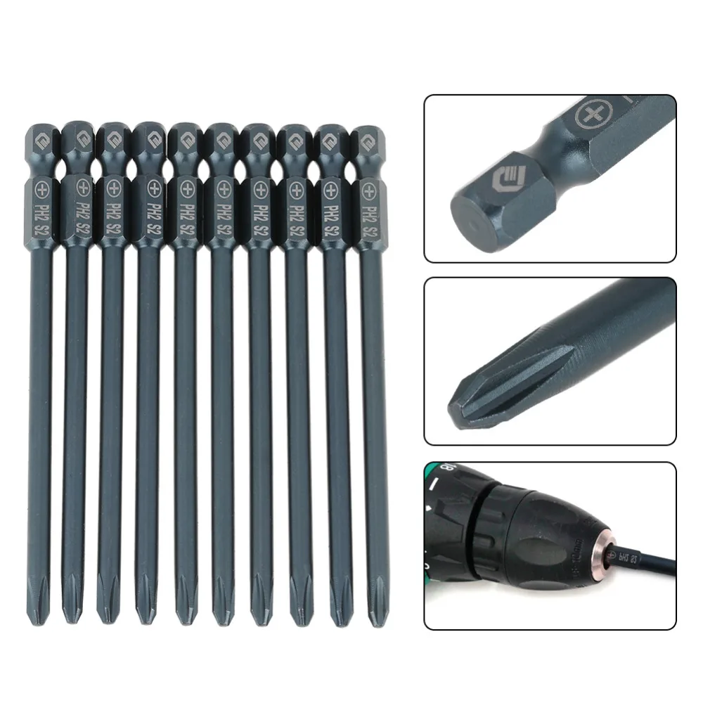 10Pcs/Lot S2 Screwdriver Bits Steel Cross Head PH1 Screwdriver Bits Set