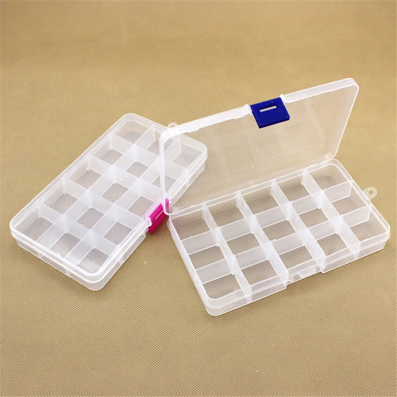 Plastic 15 Slots Jewelry Adjustable Tool Box Case Craft Organizer