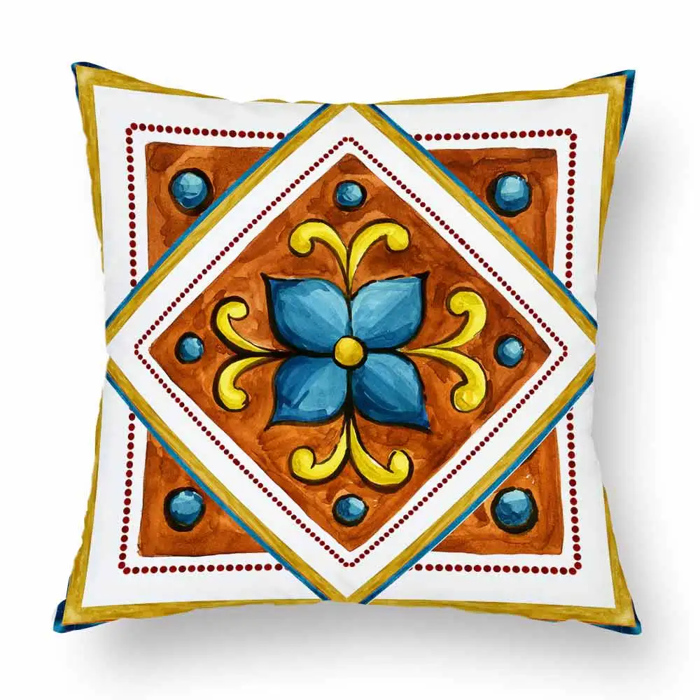 Марокканские цветы, картина маслом, чехлы для подушек желтого и синего цвета, ручная роспись, мягкие наволочки 45X45 см, украшение дивана, стула - Цвет: 60085-1