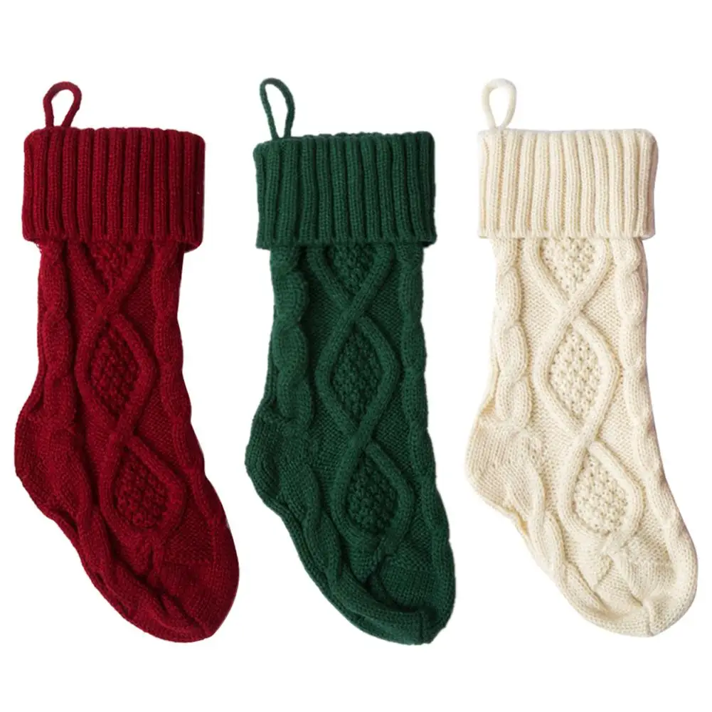 Knitted Christmas Stockings Decoration Christmas Gift Bag Fireplace ...