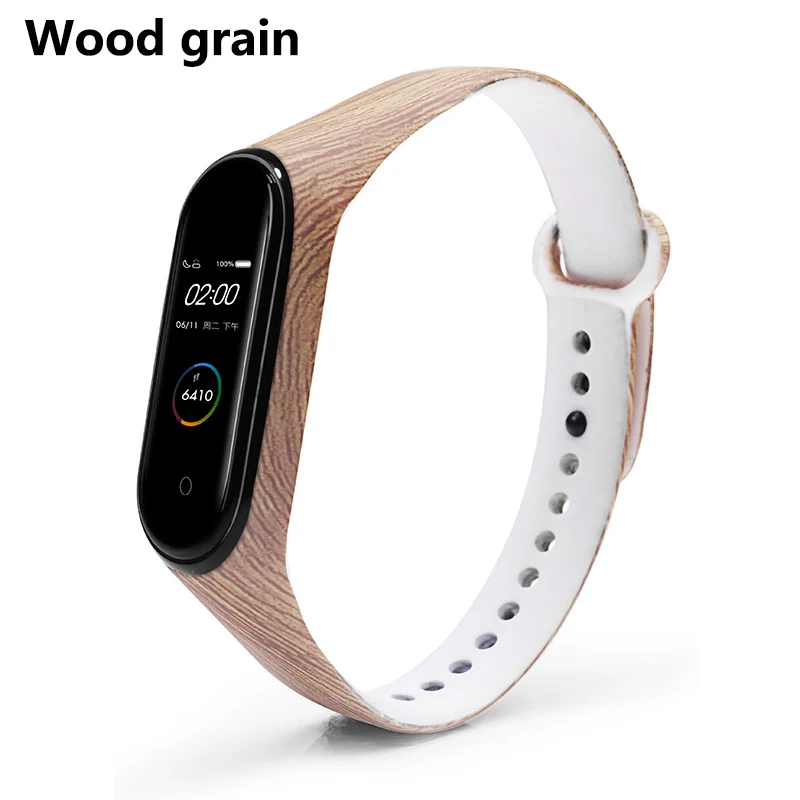 Wood grain BOORUI для xiaomi mi Band 4 ремешок силиконовый с цветочным принтом mi band NFC 4 ремешок mi band 4 аксессуары для xiaomi mi band 4 band - Цвет: Wood grain