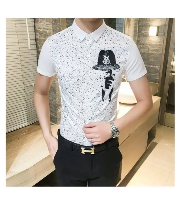 Новый летний ночной ветер Черный Micro печатных рубашки мужские рукав рубашки мужчин играть с коротким футболки с рукавами 1648 P50 два цвета