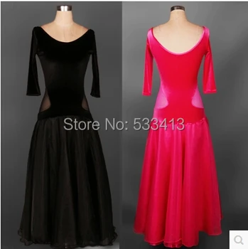 

New arrival ballroom dance costume half sleeves Velvet long dress for women ballroom dance competition dress 4 kinds of colors