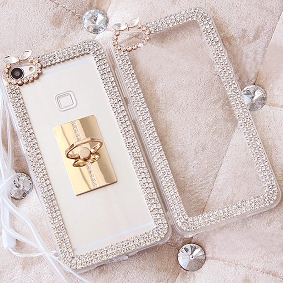 

3D Cute Fashion Glitter Diamonds Phone Cases For Huawei Ascend P10 Plus P10 Lite P8 Lite mini P9 Lite Plastic Hard Ring Cover