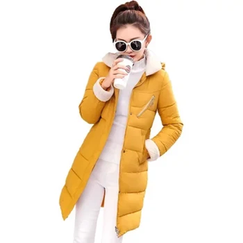 

2018 Women Winter Warm Jacket Coat Female Lambswool Parkas Wadded Coat with Hooded Ladies Cotton Padded Middle Long Outwear F754