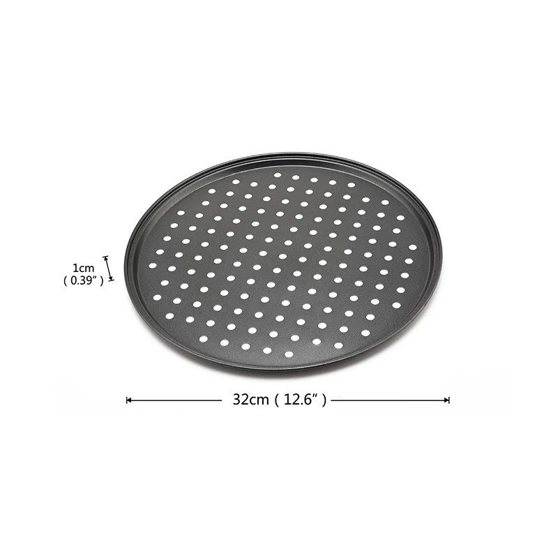 Carbon Steel Nonstick Pizza Baking Pan Tray 32cm Pizza Plate Dishes Holder Bakeware Home Kitchen Baking Tools Accessories-Black