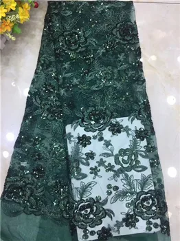 

New arrival green wedding/party dress material African net lace fabric French tulle textile with sequins for lady dress PDN505