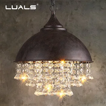 

Modern Crystal Hanging Lamp Loft Retro Pendant Light Iron Industrial Style Pendant Lighting Semicircle Art Suspension Luminaire
