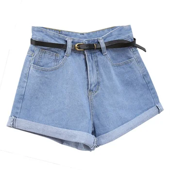 

Women Retro Jeans Shorts Summer High Waisted Rolled Denim Jean Shorts with Pockets