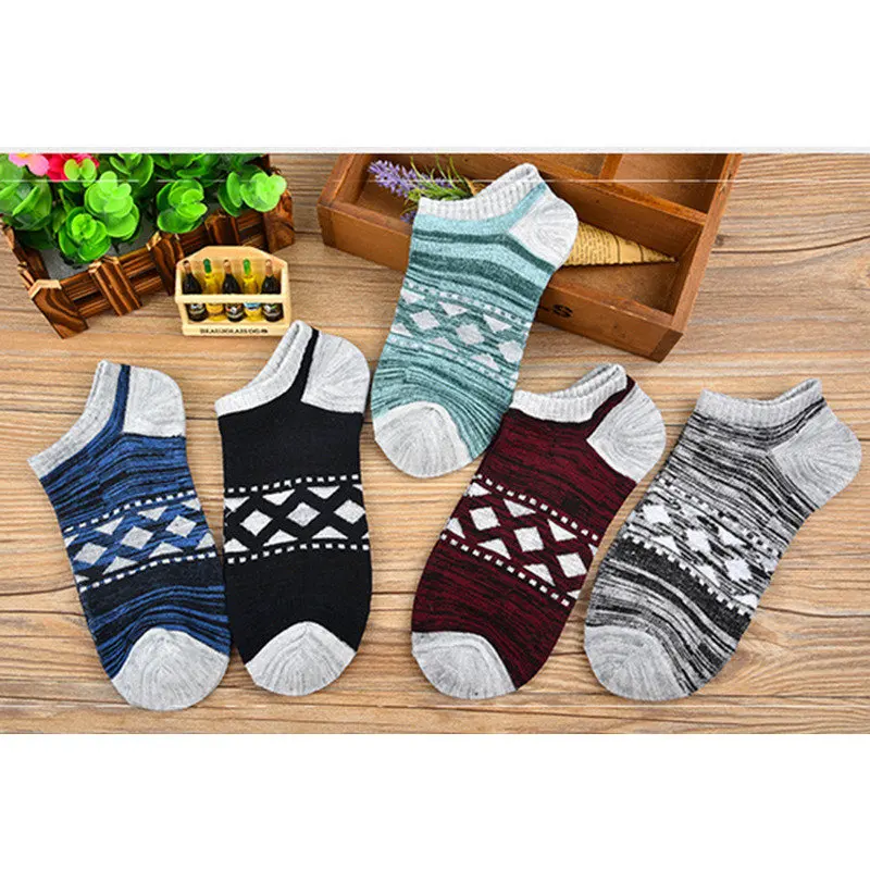 Men's Short Socks Stripe Retro Ethnic Style Male Ship Socks Low Cut Ankle Socks Cotton Breathable Comfortable Sports Socks Summer (5)
