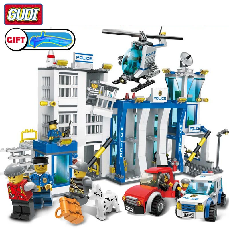 

Gudi City Police Series Building Blocks Compatible Legoings Helicopter Figures Bricks Assembled Toys Educational Children Gifts