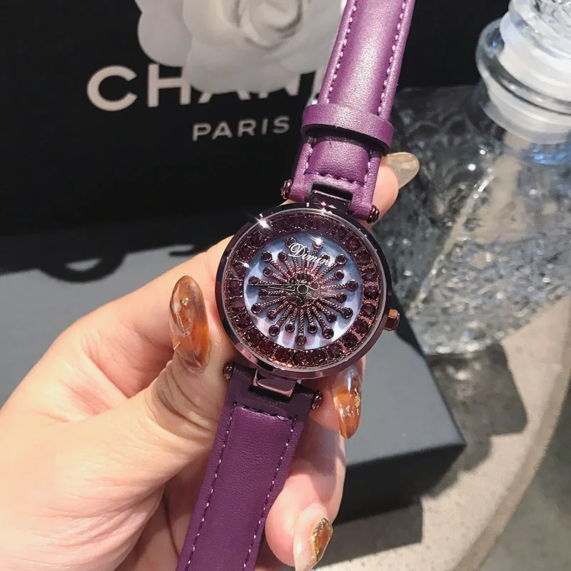 Goede Horloges Vrouwen Luxe Merk dame Kristal Horloges Draaien Mode Lederen Vrouw Quartz Dames Horloges Vrouwen Vrouwelijke Horloge