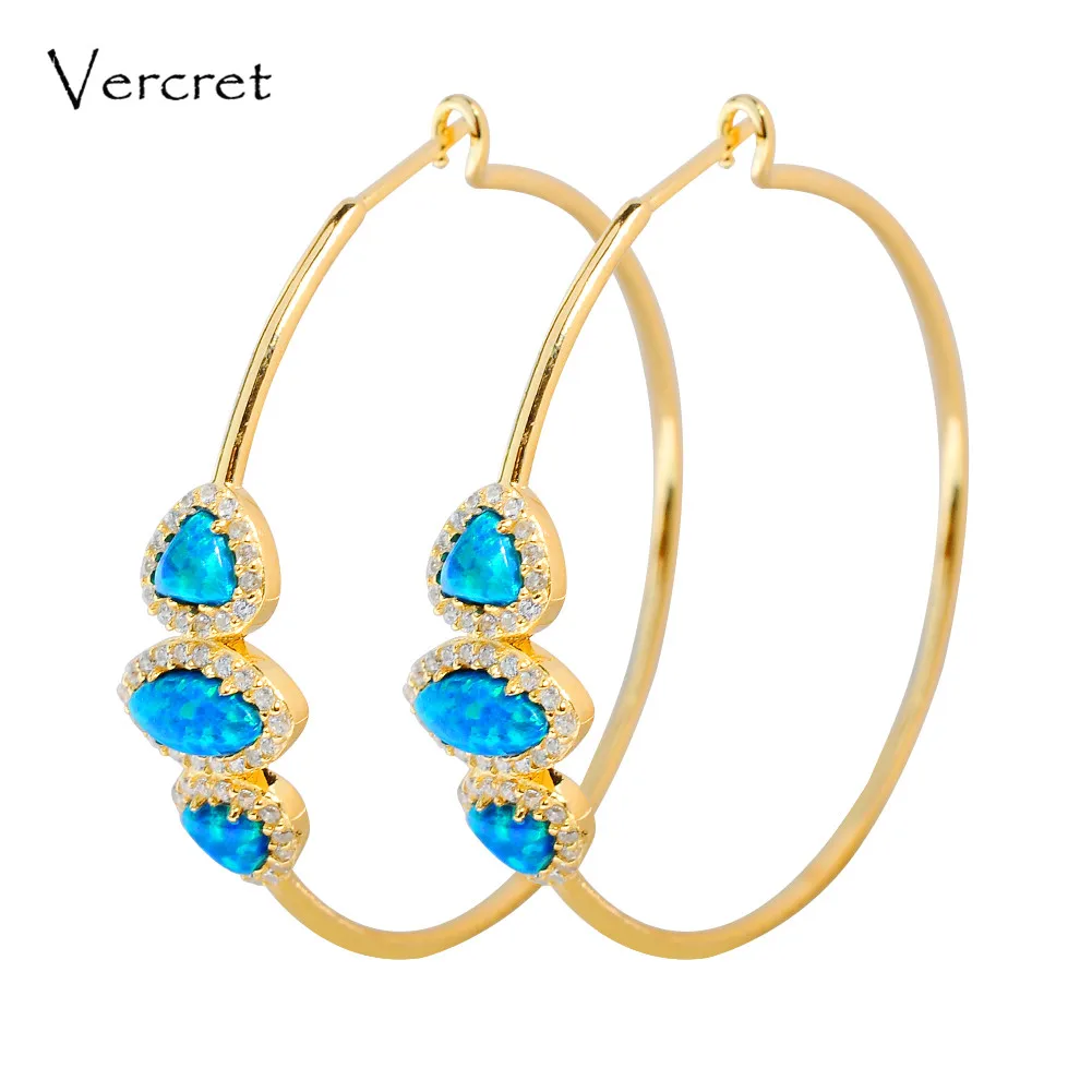 Серьги-кольца Vercret из стерлингового серебра и золота для женщин, большие серьги-кольца с опалом, ювелирные изделия, вечерние, подарок - Цвет камня: gold hoop earring