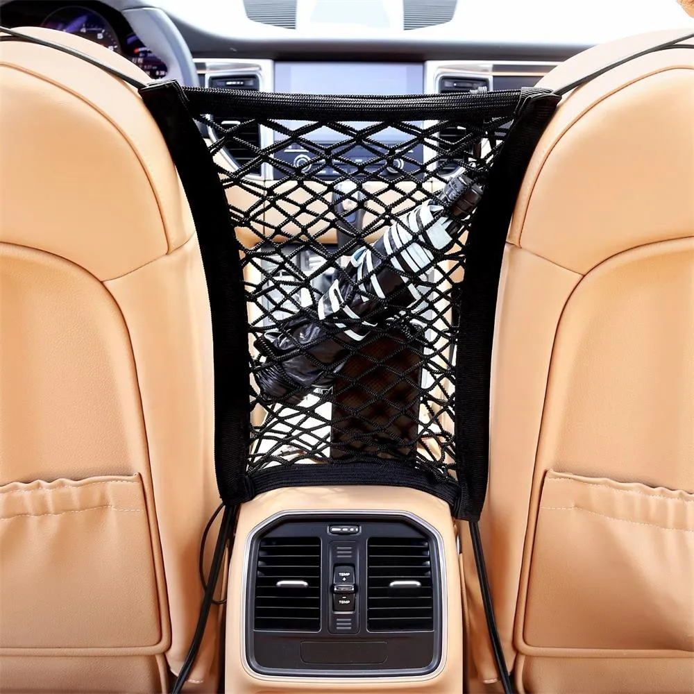 

Upgrades Strong Elastic Car Three layers dog barrier Mesh Net Bag Between Car Organizer Seat Back Storage Luggage Holder Pocket