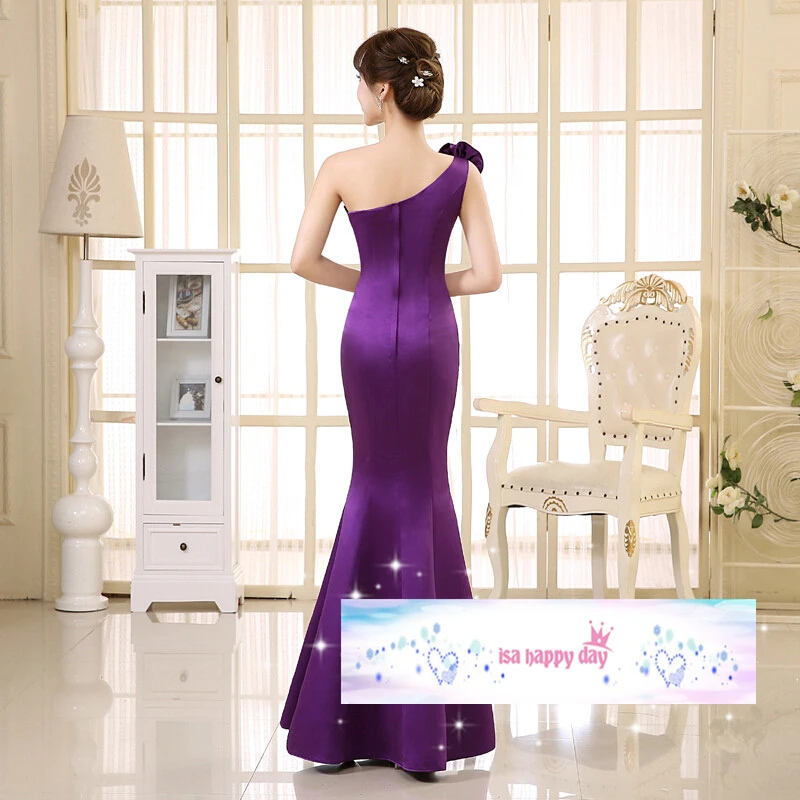 Женские фиолетовые элегантные атласные длинные женские 2019 праздничное платье с асимметрией на одно плечо платье подружки невесты в стиле