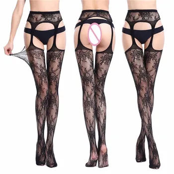 

Sexy Women Stockings Lace Tights Female Thigh High Plus Size Open Crotch Fishnet Pantyhose Female Hosiery XS-XXL Collant SW125