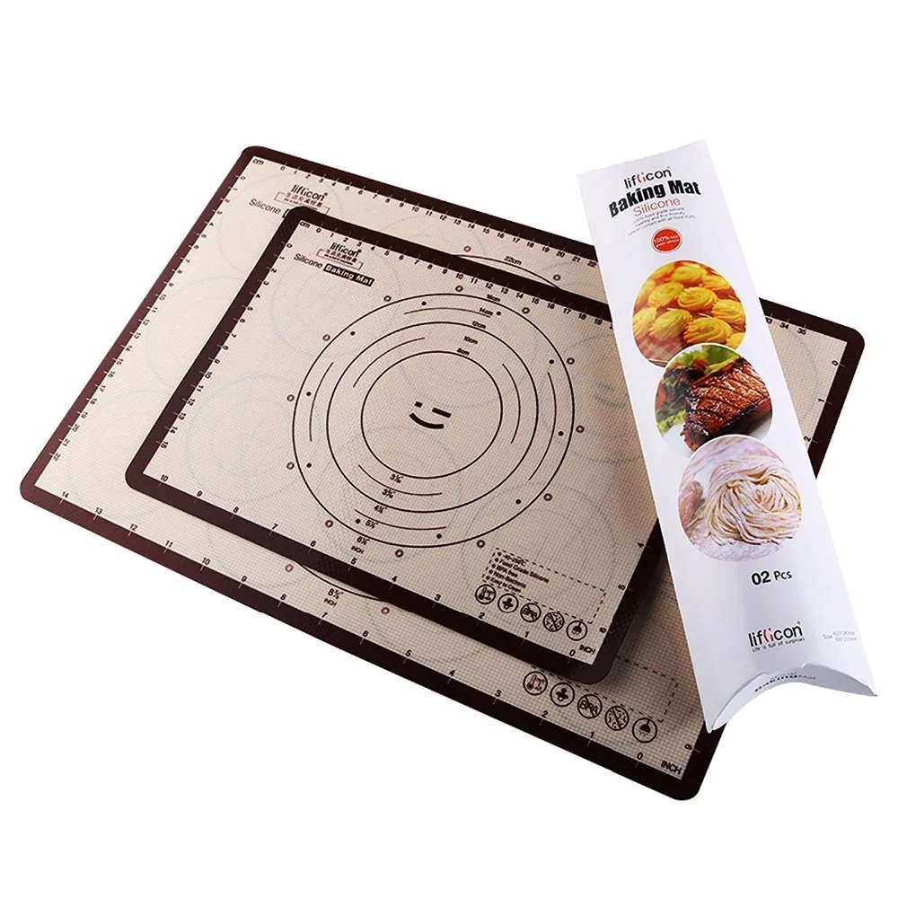 Liflicon Non Slip Silicone Baking Mat Pad Set of 2 Dough Rolling Mats