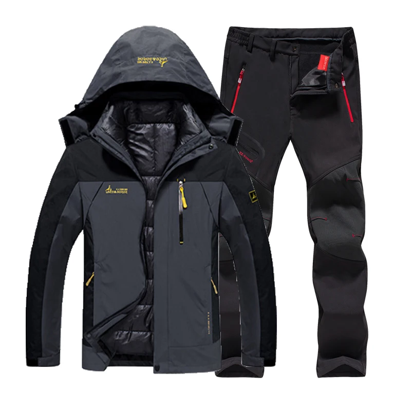 Skup Męskie zimowe wodoodporne wędkarskie termiczne spodnie Plus rozmiar Trekking piesze wycieczki Camping narciarstwo wspinacka 3 w 1 kurtki outdoorowe zestaw 6XL garnitur