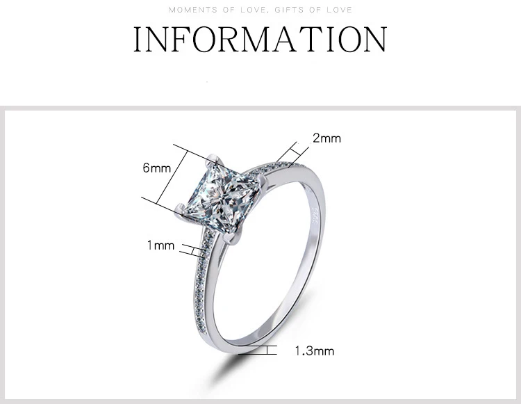 DOYUBO классическое женское серебряное квадратное обручальное кольцо с четырьмя когтями роскошное женское белое ювелирное серебряное кольцо с кубическим цирконием VB284