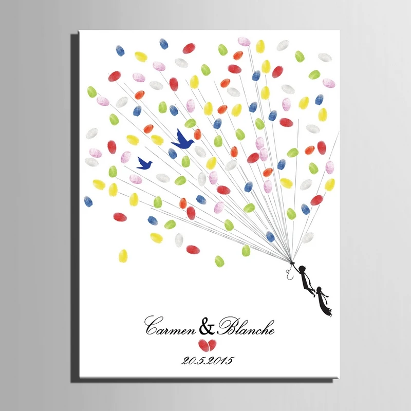

Thumb Fingerprint Balloon Flower Tree Signature Canvas Painting Lover Flying Travel Wedding Gift Decoration DIY Guest Book