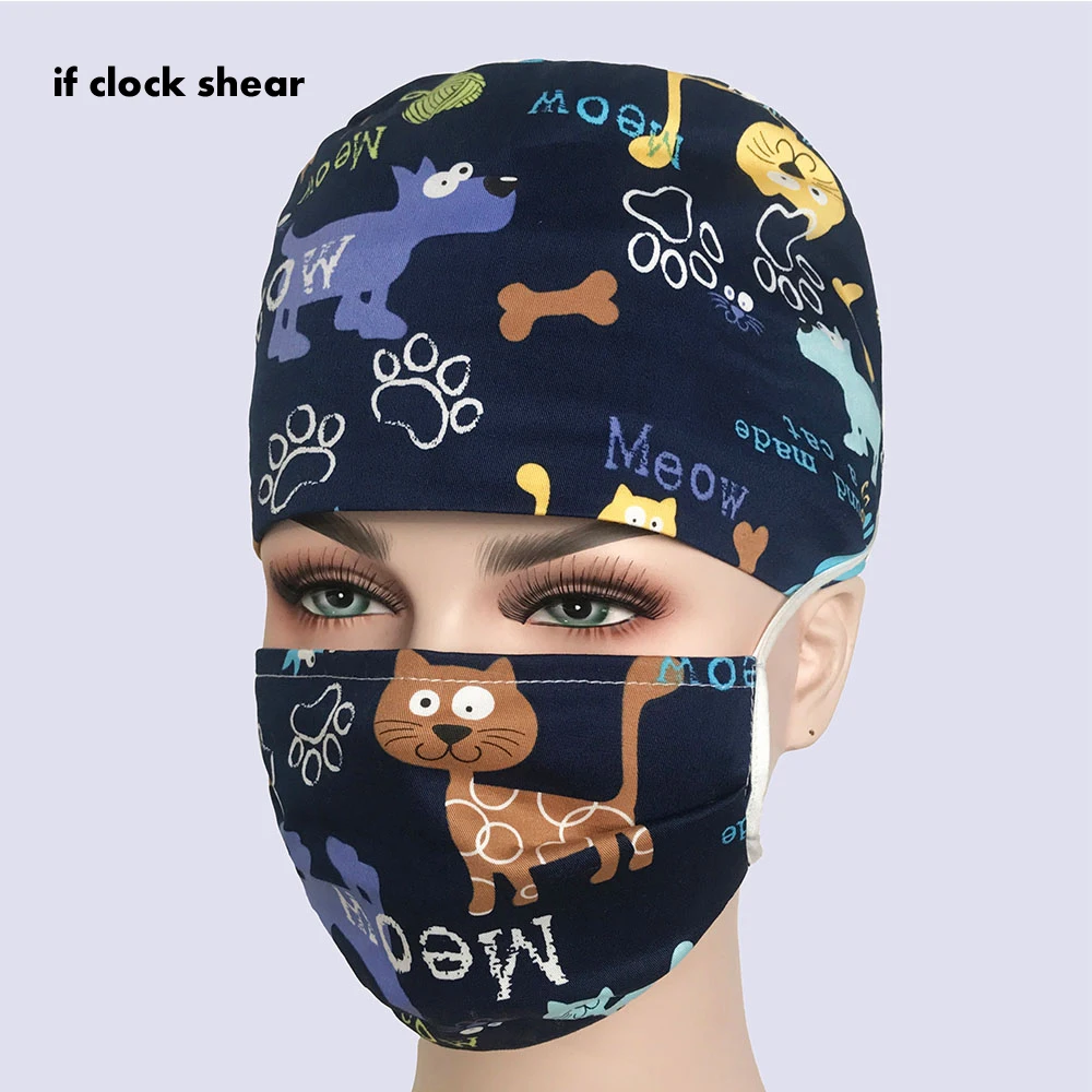 

IF New Unisex pharmacy cotton beauty men's surgery surgical hat practice nurse cap medical hospital doctor laboratory printing