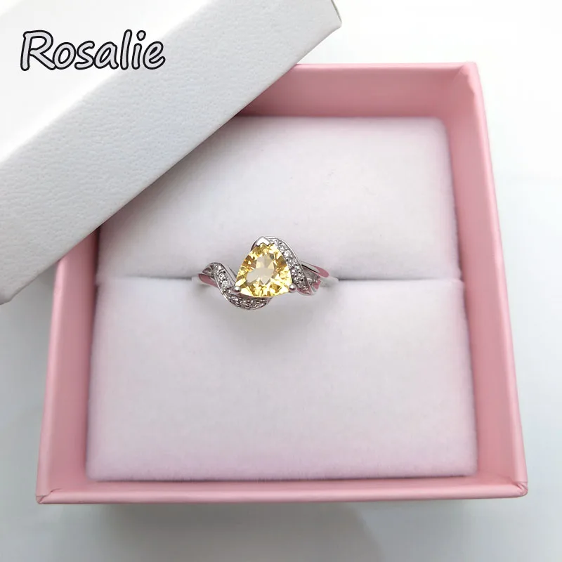 Rosalie,2018 new design rings with Natural Citrine triangle 7*7mm gemstone Ring solid 925 sterling silver for women gift party