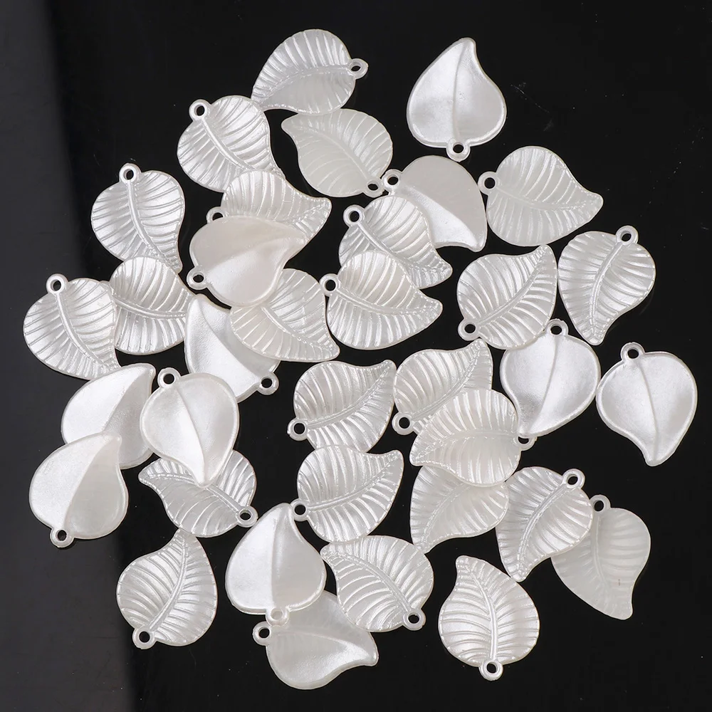 

100pc/lot 17*22mm White Ivory Color ABS Flat Back Pearl Simulated Pearls Leaf Charms Sewing Material DIY Jewelry Material