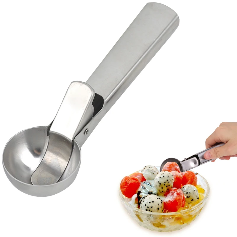 2 in 1 Stainless Steel Ice Cream Spoon Watermelon Spoons Melon Baller Practical Kitchen Accessories for Frozen Yogurt Cookie