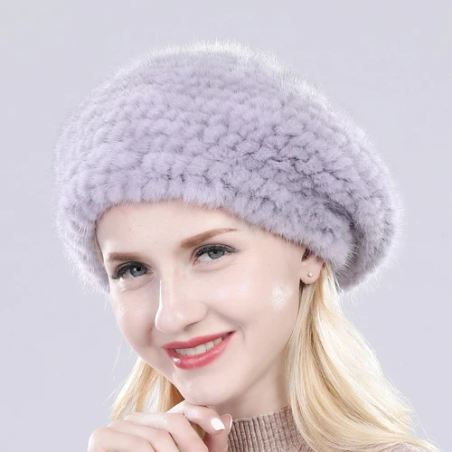 Новая модная зимняя женская шапка из натурального меха норки, настоящие шапочки с мехом норки, теплая мягкая вязаная шапка ручной работы, настоящая норковая шапка - Цвет: blue