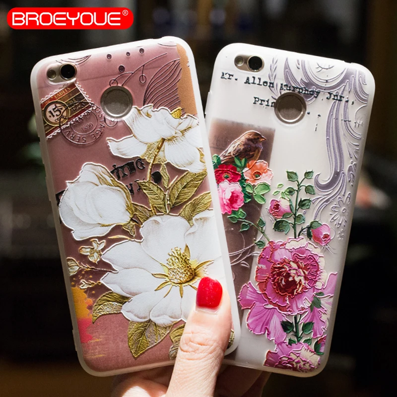

BROEYOUE Case For Xiaomi Redmi 4X Cases 3D Relief Soft Silicone TPU Phone Case Flowers Pattered Back Cover For Xiaomi Redmi 4X