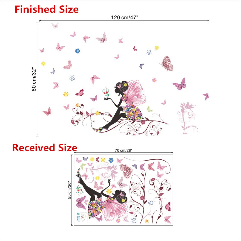 % Butterfly Flower Fairy Wall Stickers for Kids Room Wall Decoration Bedroom Living Room Children Girls Room Decal Poster Mural