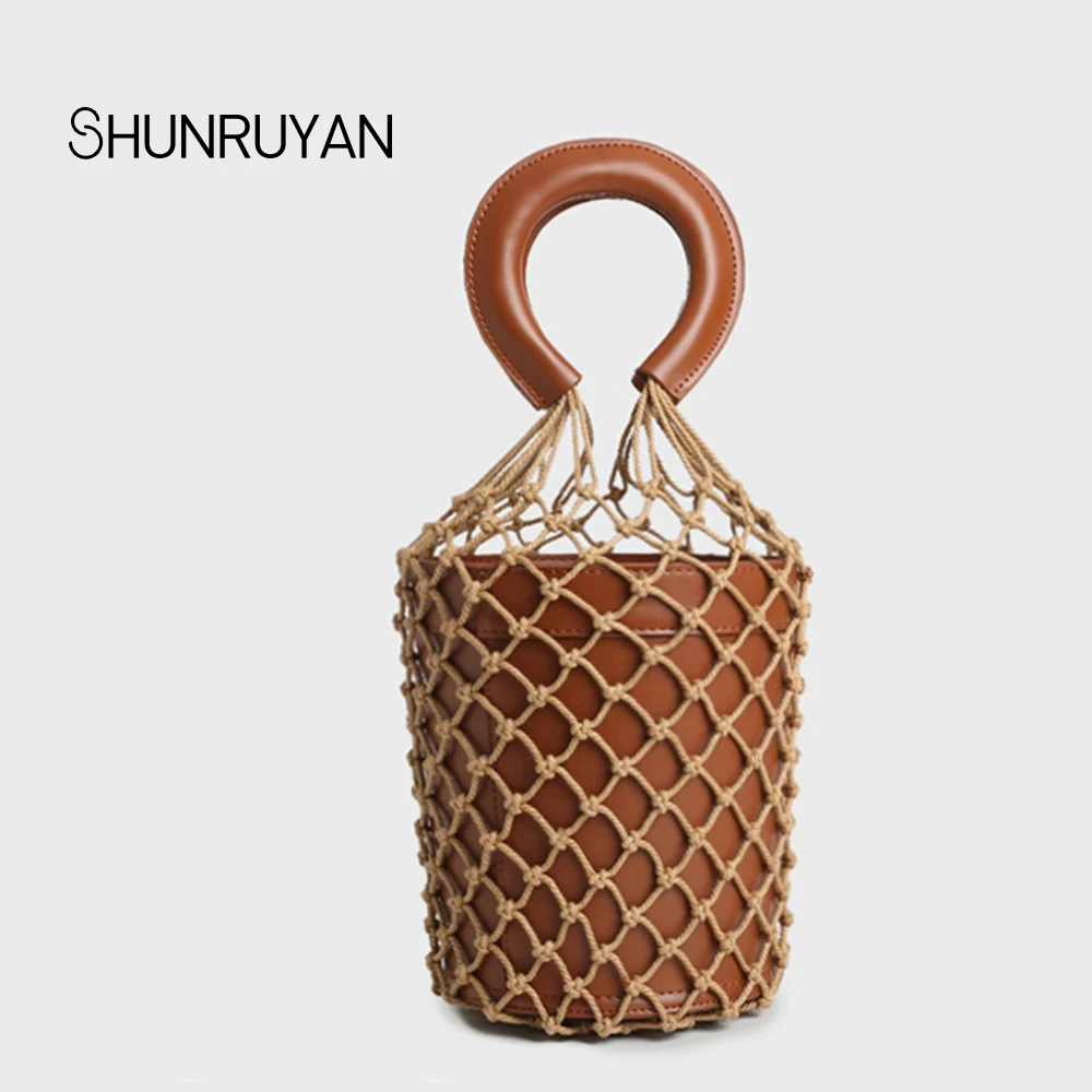 

SHUNRUYAN Fashion trend women's bag Genuine Leather Show Models Advanced custom Vintage Fish Net Hollow out handbag temperament