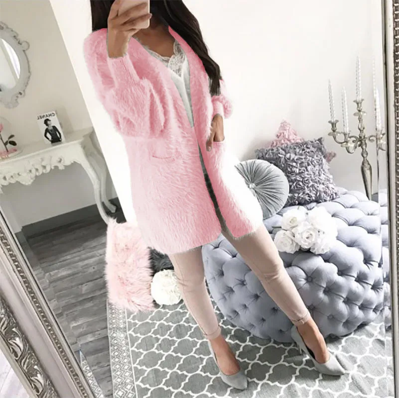 

Fashion Women Long Sleeve Knitting Cardigan Coat 2018 Autumn Winter Casual Outwears Fake Fur Overcoats Female Loose Jackets