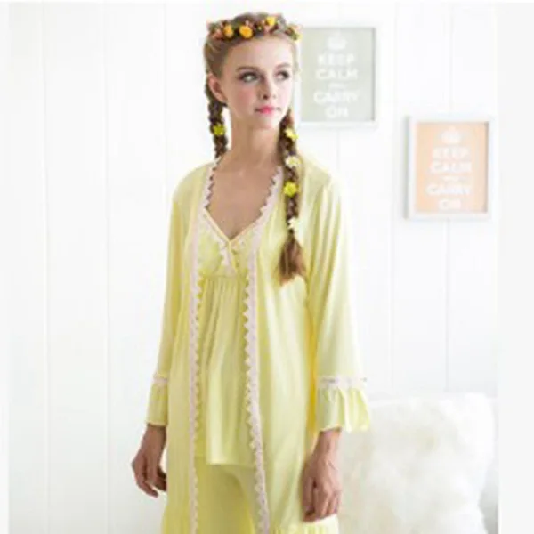 Домашняя пижама из бамбукового волокна на весну и осень, пижама из трех предметов, Женская домашняя одежда, популярные модели пижам