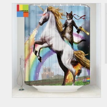 

High Quality 3D printing cat on the horse dog Shower Curtain Waterproof with Hooks Bathroom Curtains for Home Decorations
