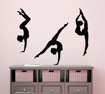 

3 Girls Sport Wall Decal Gymnast Sticker Bedroom Decor for Window Furniture Gym Vinyl Modern XUPC Single-piece Package Plastic