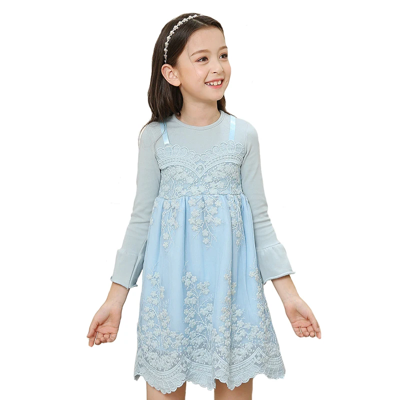 

Autumn Girls Princess Dresses Spring Children Lace Floral Vestido Kids Party Clothes England Style for 3y-10y