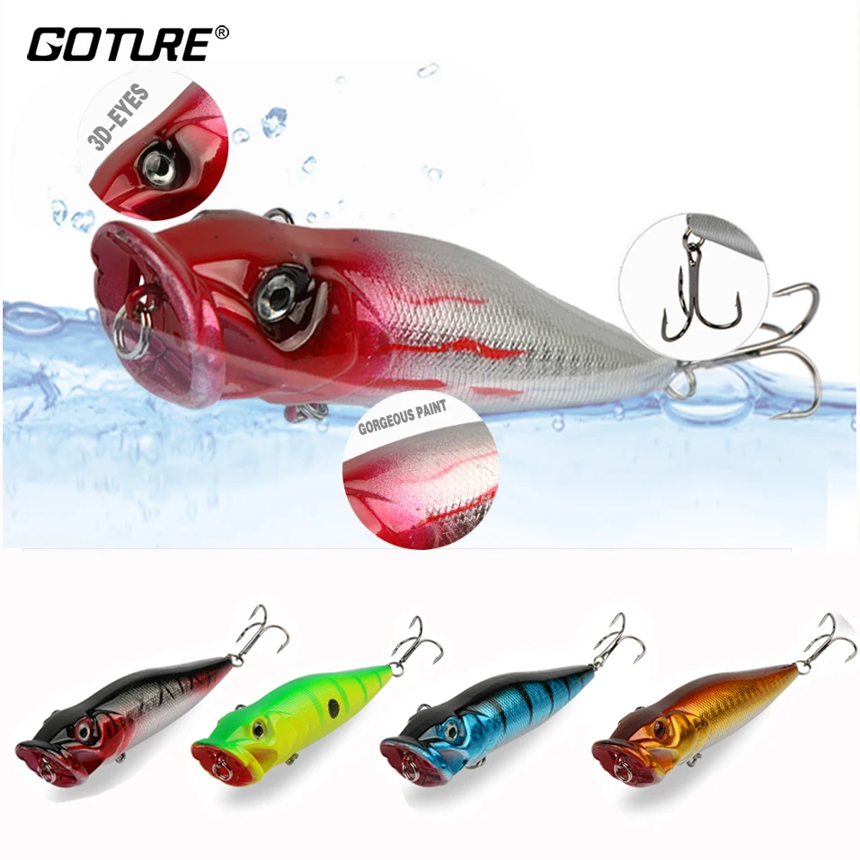 Goture Topwater Поппер рыболовная приманка Жесткая 9 см-3,54 ''/12,6 г-0,44 унций искусственные приманки воблеры с#8 тройными рыболовные снасти, крючки