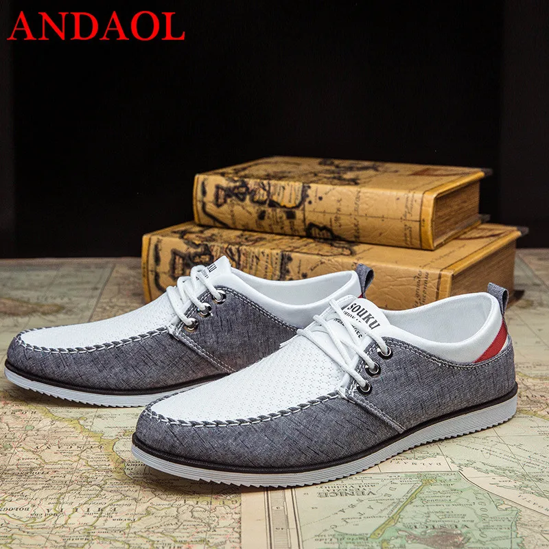 

ANDAOL Men's Canvas Shoes Top Quality soft Mesh Breathaable Loafers Driving Flats Luxury Fahsion Wild Streetwear walking Shoes