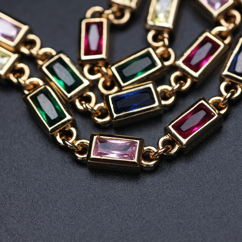 Роскошные Цветные ожерелья-чокер из циркониевого камня, ювелирный набор, маленький прямоугольник, Длинная подвеска золотистого цвета Богемские женские ожерелья, наборы