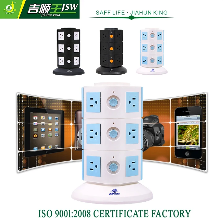 

3 Floor American Power Strip Standard Grounding Electrical Plug Tower Socket 2500W MAX General Purpose 1.8M Cable 12 outlets