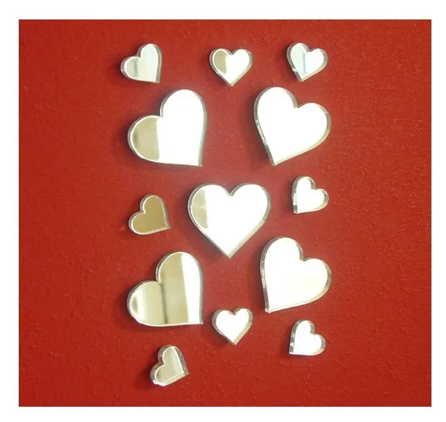 Heart small mirror sticker DIY craft& scrapbooking accessory mix size and colors | Дом и сад