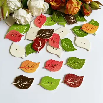 

50Pcs Mixed Leaves Wood Apparel Sewing Buttons For Clothes Scrapbooking Decorative Crafts Handicraft DIY Accessories