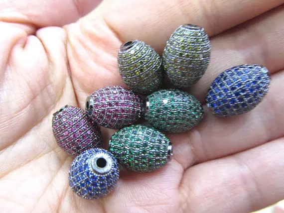 

12pcs 10x14 12x16mm Micro Pave cubic zirconia beads Rice Barrel Drum silver gold gunmetal rose gold charm connector