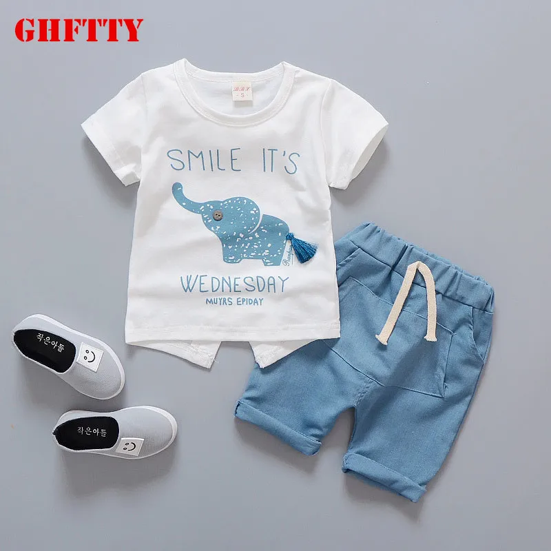 

Baby Boys Girls Clothes 2018 New12M - 4 year Old Boy Casual Version of Elephant Summer Short Sleeve Shorts Girls Clothing Cotton