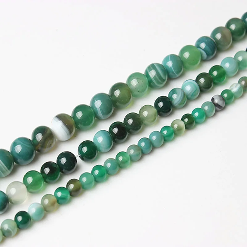 

LanLi 4/6/8/10/12mm Green Stripe Agates beads fashion Natural stones scattered beads DIY Bracelet neckace Accessories