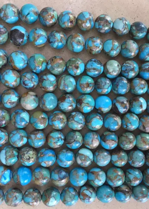 Настоящий чистый Хубэй зеленый бирюзовый драгоценный камень медная линия бирюза натуральный камень свободный шарик для ювелирных изделий DIY браслет ожерелье - Цвет: 8mm Copper Turquoise