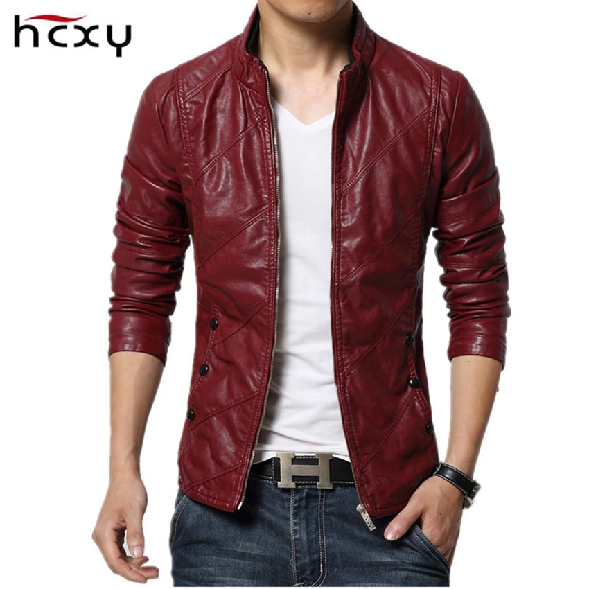 Image 2016 brand clothing spring slim fit Men s leather jacket and coat faux PU leather biker jackets male fur coat motorcycle jacket