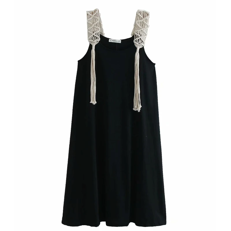 

2019 women fashion weave belt patchwork black sling dress ladies chic simple vestidos casual loose summer straight dress DS2155