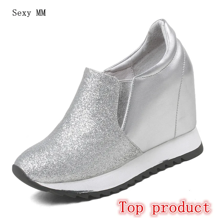 

Genuine Leather Wedges Slip On Shoes Women Flats Loafers Wedge Height Increasing Flat Platform Walking Shoes Plus Size 33 - 40